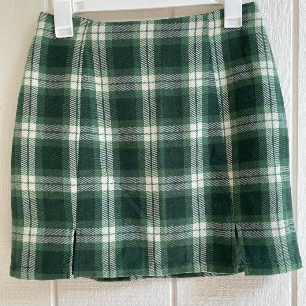 Blue Rain Medium Green Plaid Flannel Skirt